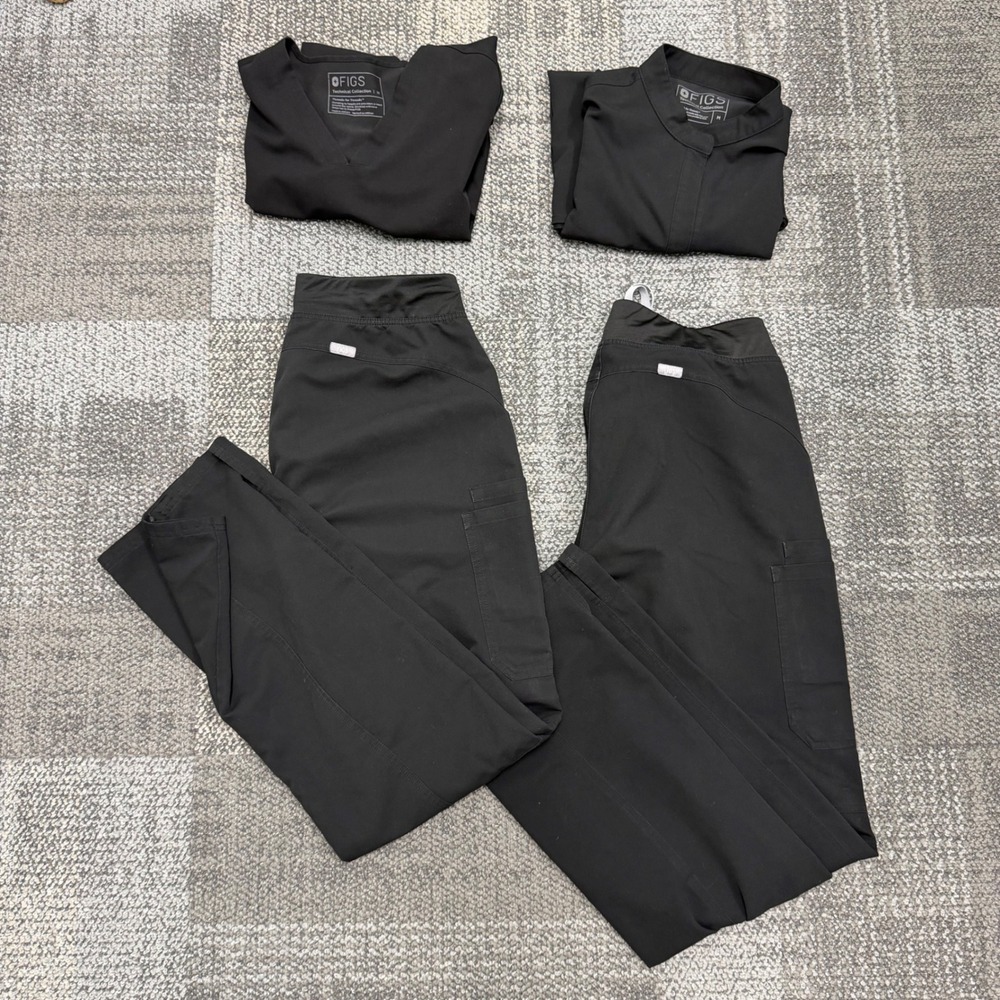FIGS Technical Collection Scrub Set Med/Med tall Womens Medium Black 4pc Lot